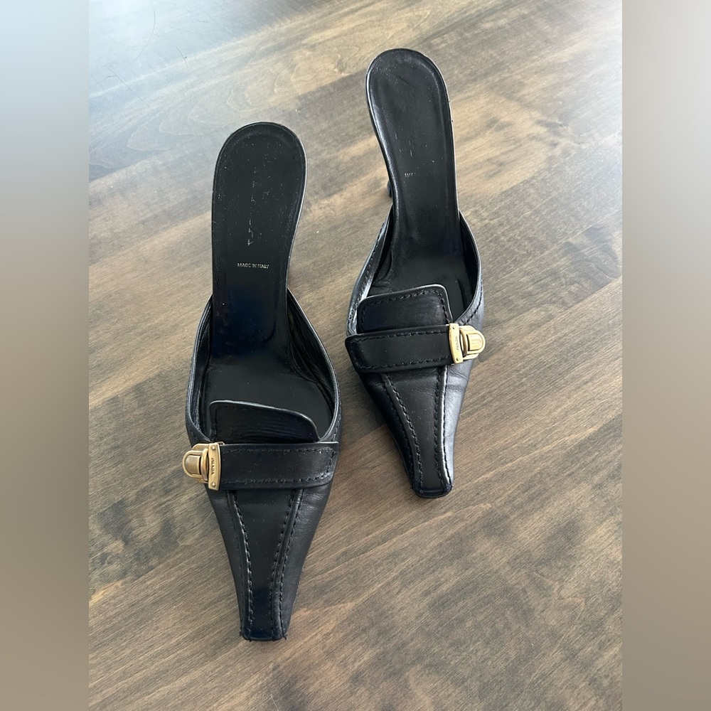 Prada Black Mules with Kitten Heel - Picture 1 of 8